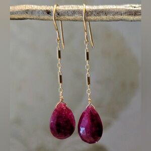 Rebekah Brooks Briolette Drop Earrings Gold and Emerald